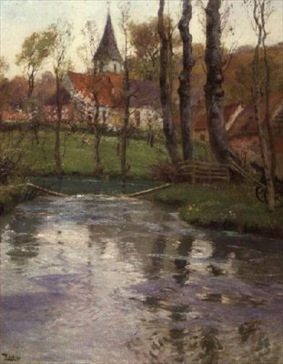 Starý kostel u řeky od Fritz Thaulow