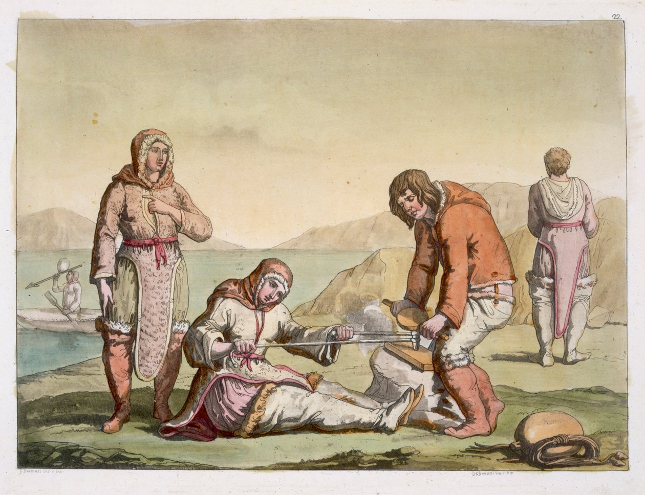 Eskymáci, 1817 (barevná rytina) od G. Bramati