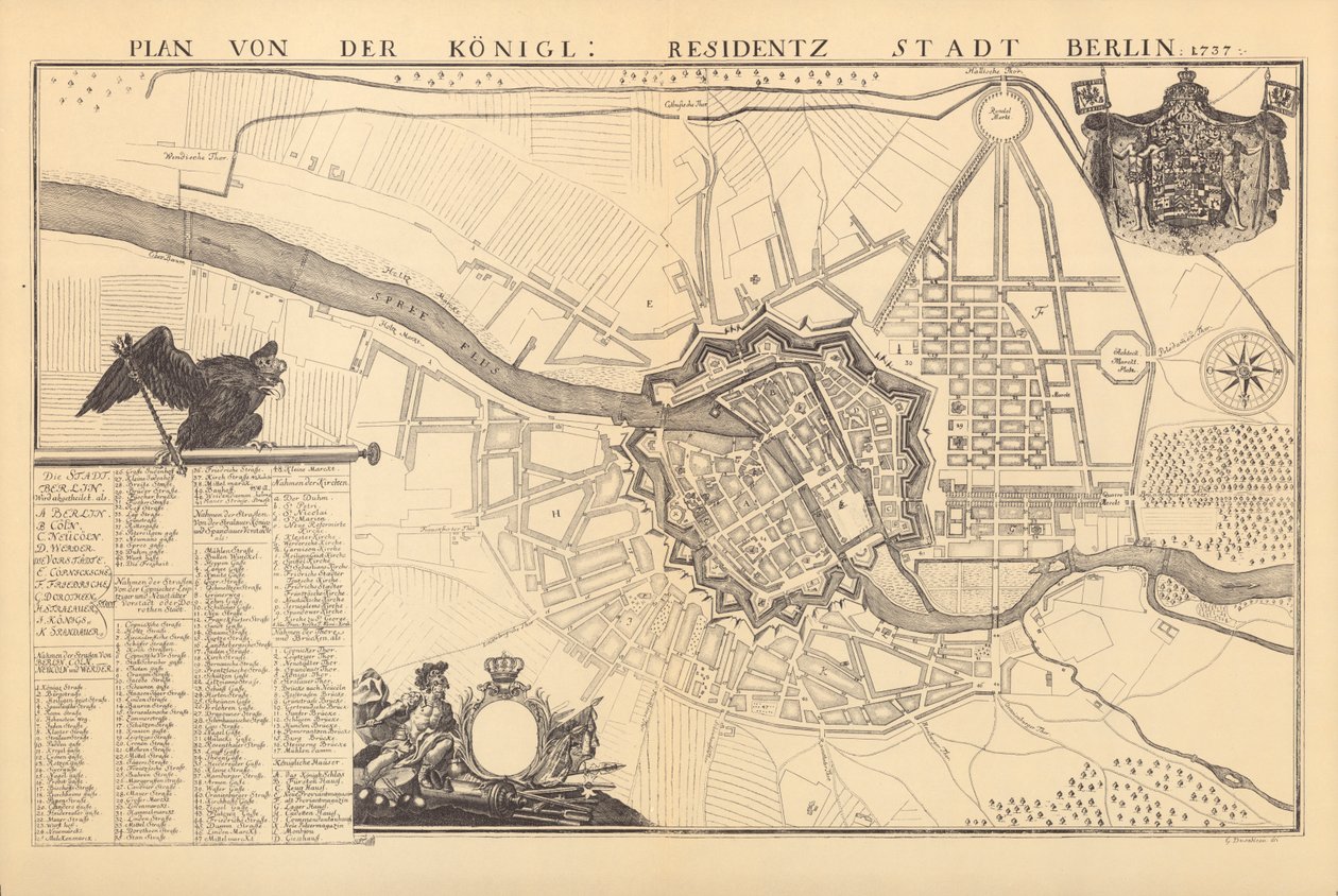 Mapa Berlína, 1737 od G. Dusableau
