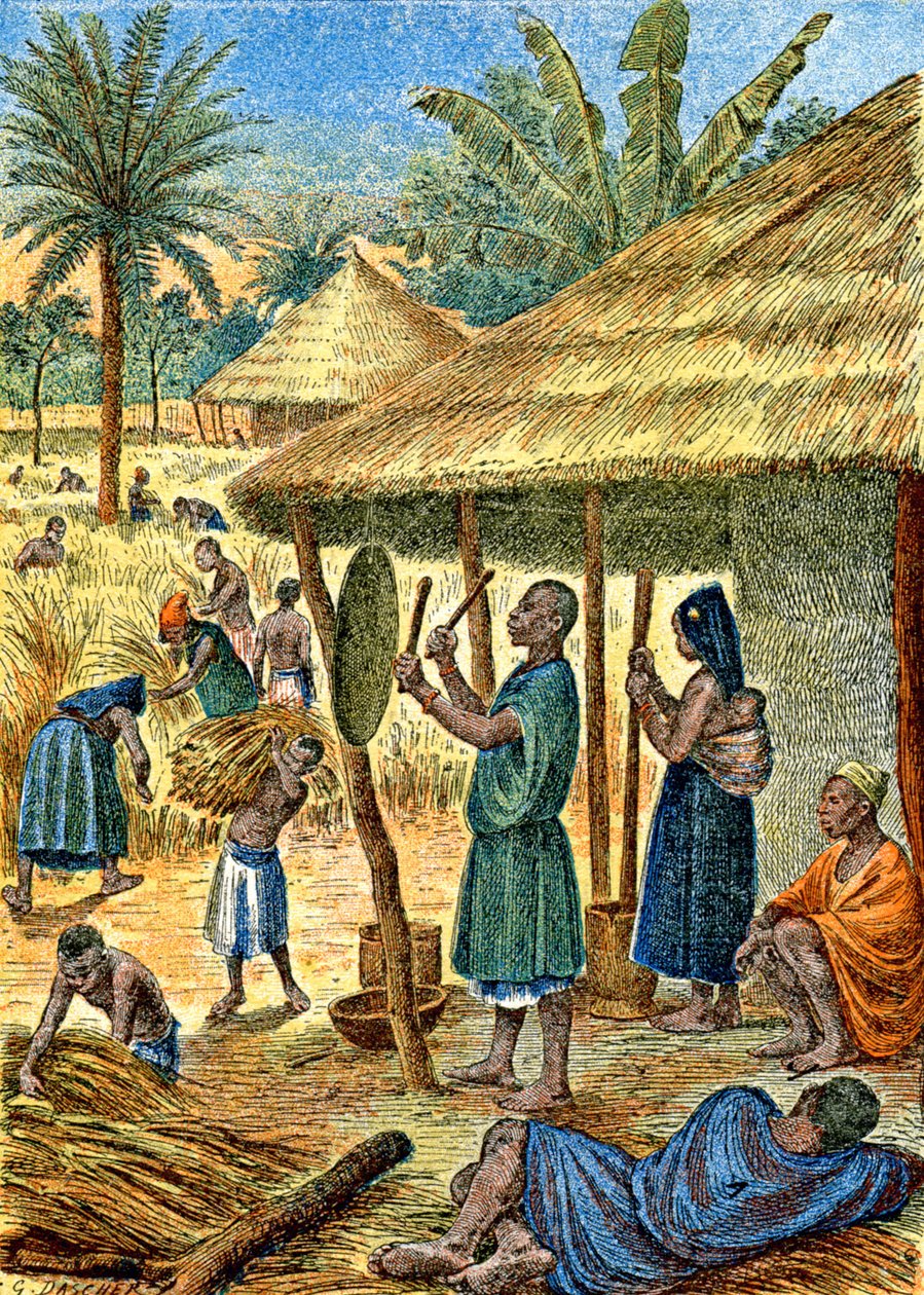Vesnice v Súdánu, cca 1900-1910 (ilustrace) od G. Dascher