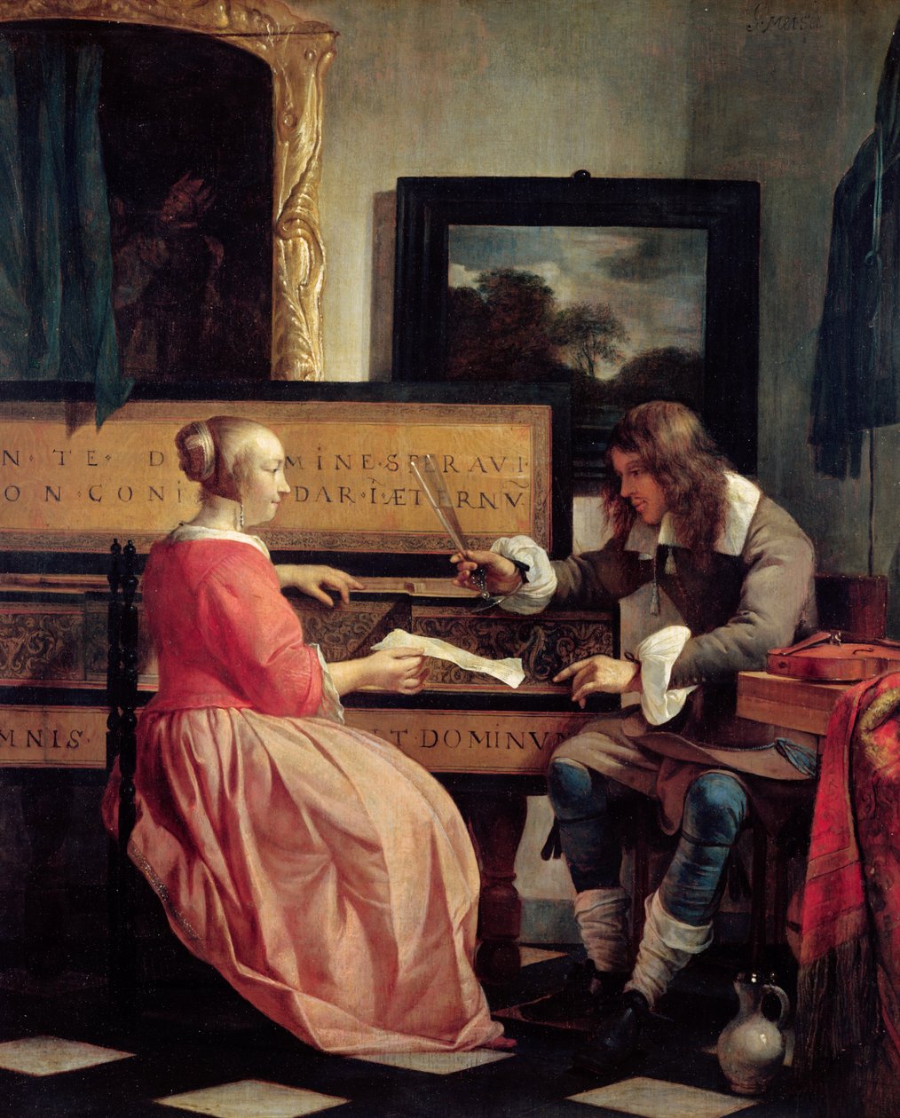 Muž a žena sedící Virginal, c.1665 od Gabriel Metsu
