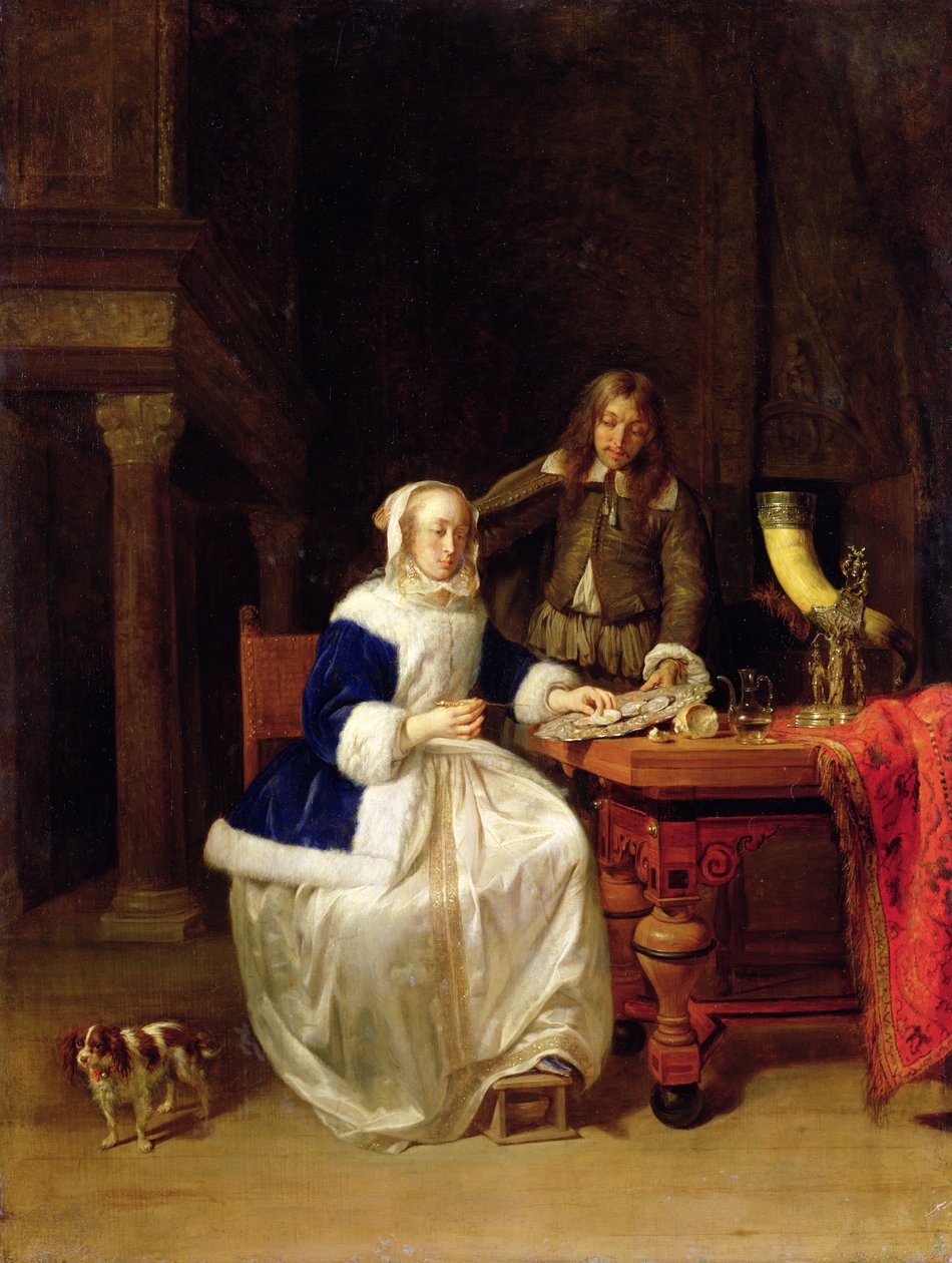 Snídaně, cca 1600 (olej na dřevě) od Gabriel Metsu