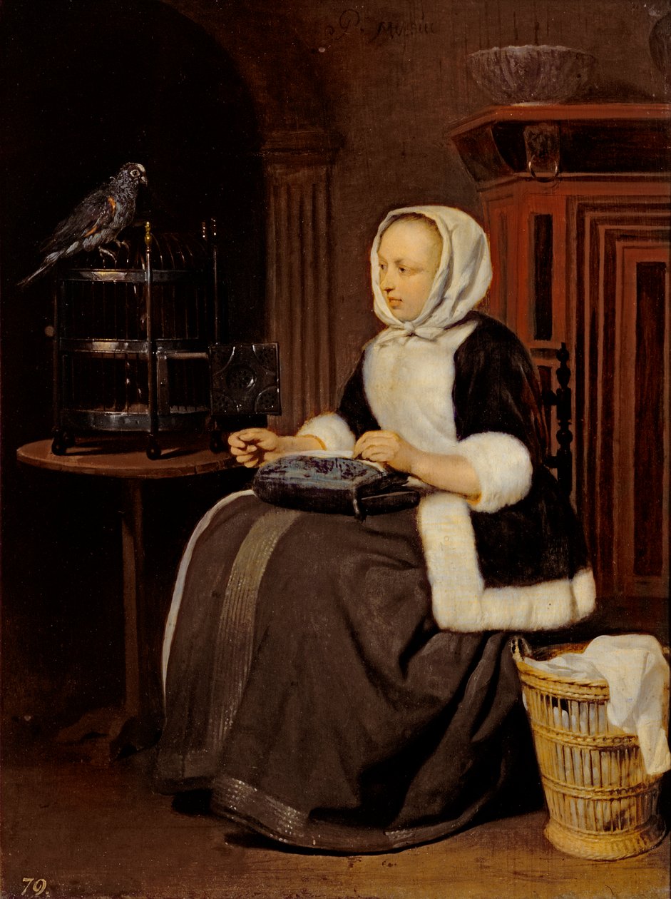 Mladá dívka v práci od Gabriel Metsu