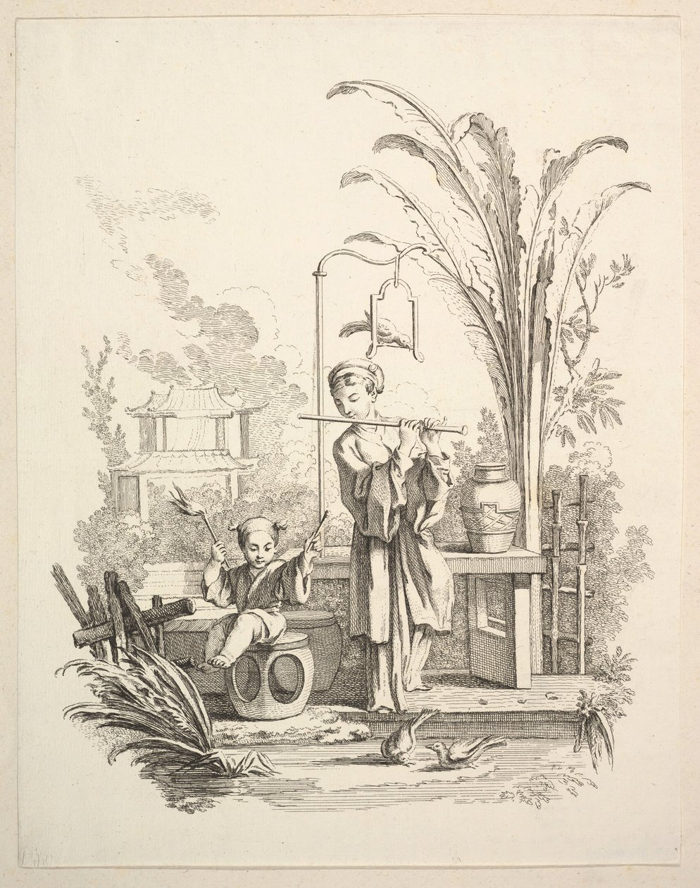 Flétnista a dětský tympánista, ca. 1742. od Gabriel Huquier
