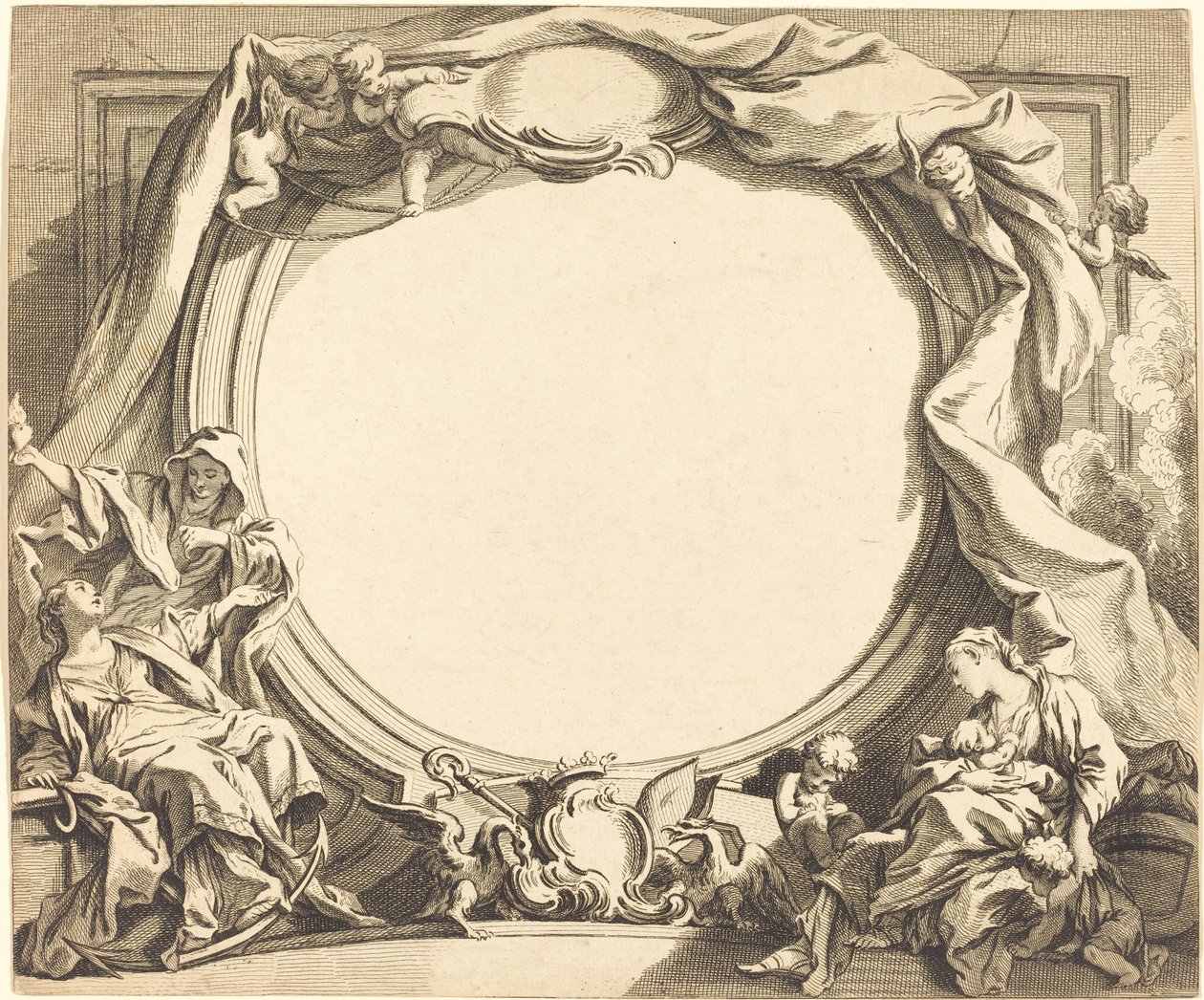 Víra a charita od Gabriel Huquier after François Boucher