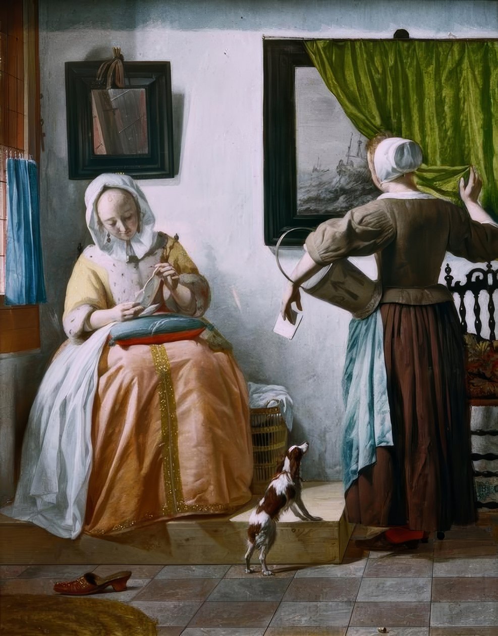 G.Metsu, dáma čtoucí dopisy a pokojská od Gabriel Metsu