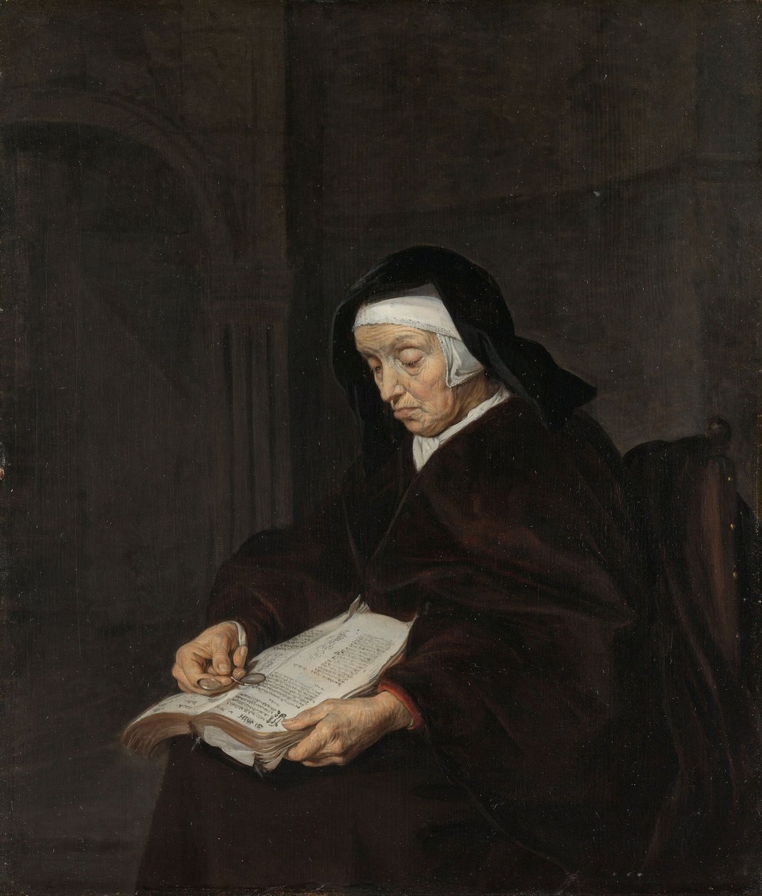 Stará žena meditující, c.1661-63 od Gabriel Metsu
