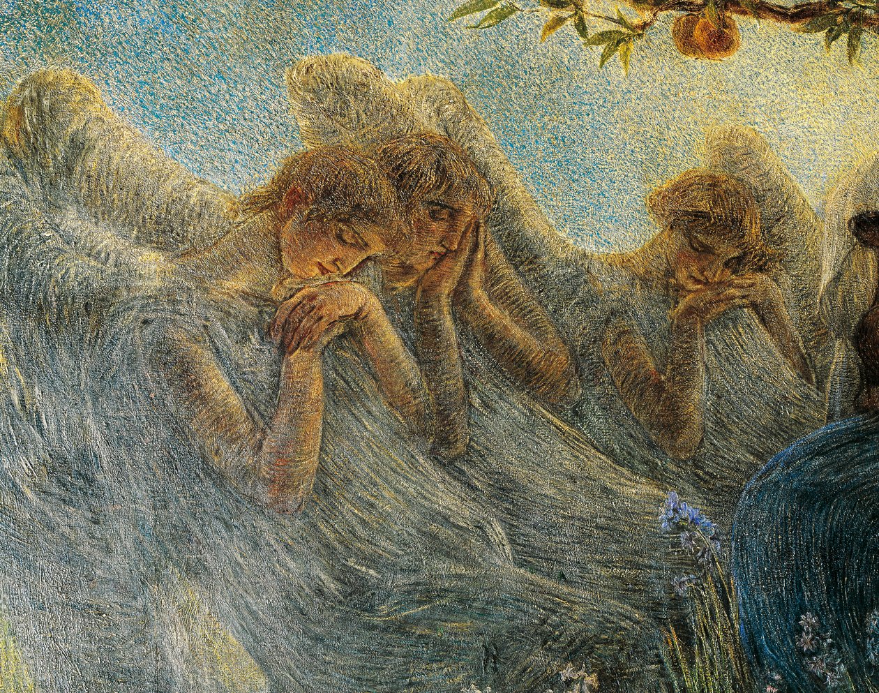 Andělé, detail z The Maternity od Gaetano Previati