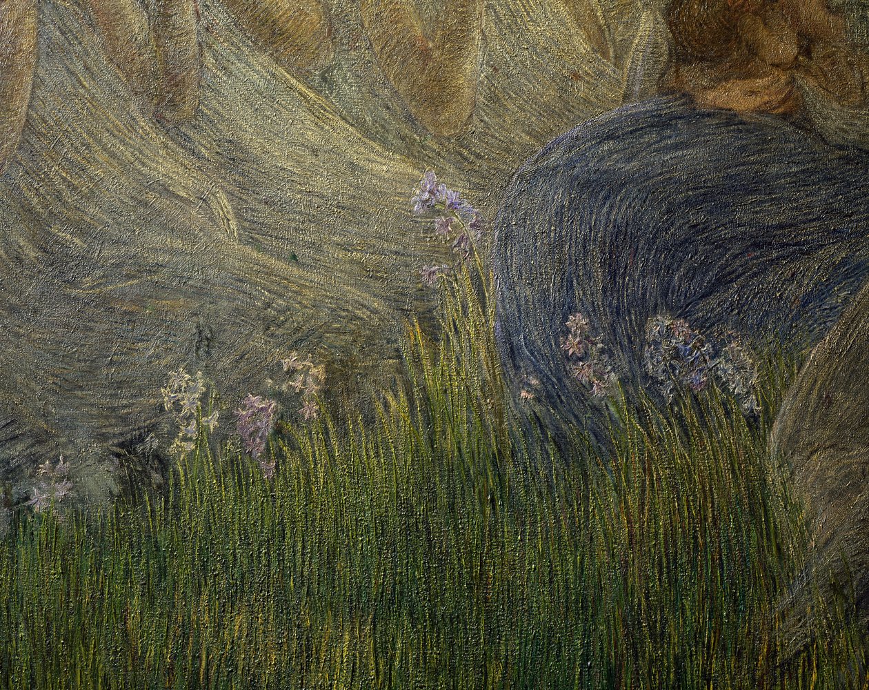 Tráva a květiny, detaily z The Maternity od Gaetano Previati