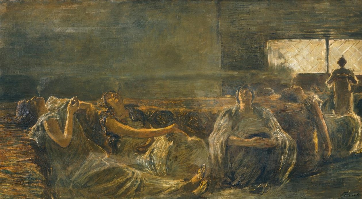 Kuřáci opia, Gaetano Previati (1852-1920). od Gaetano Previati