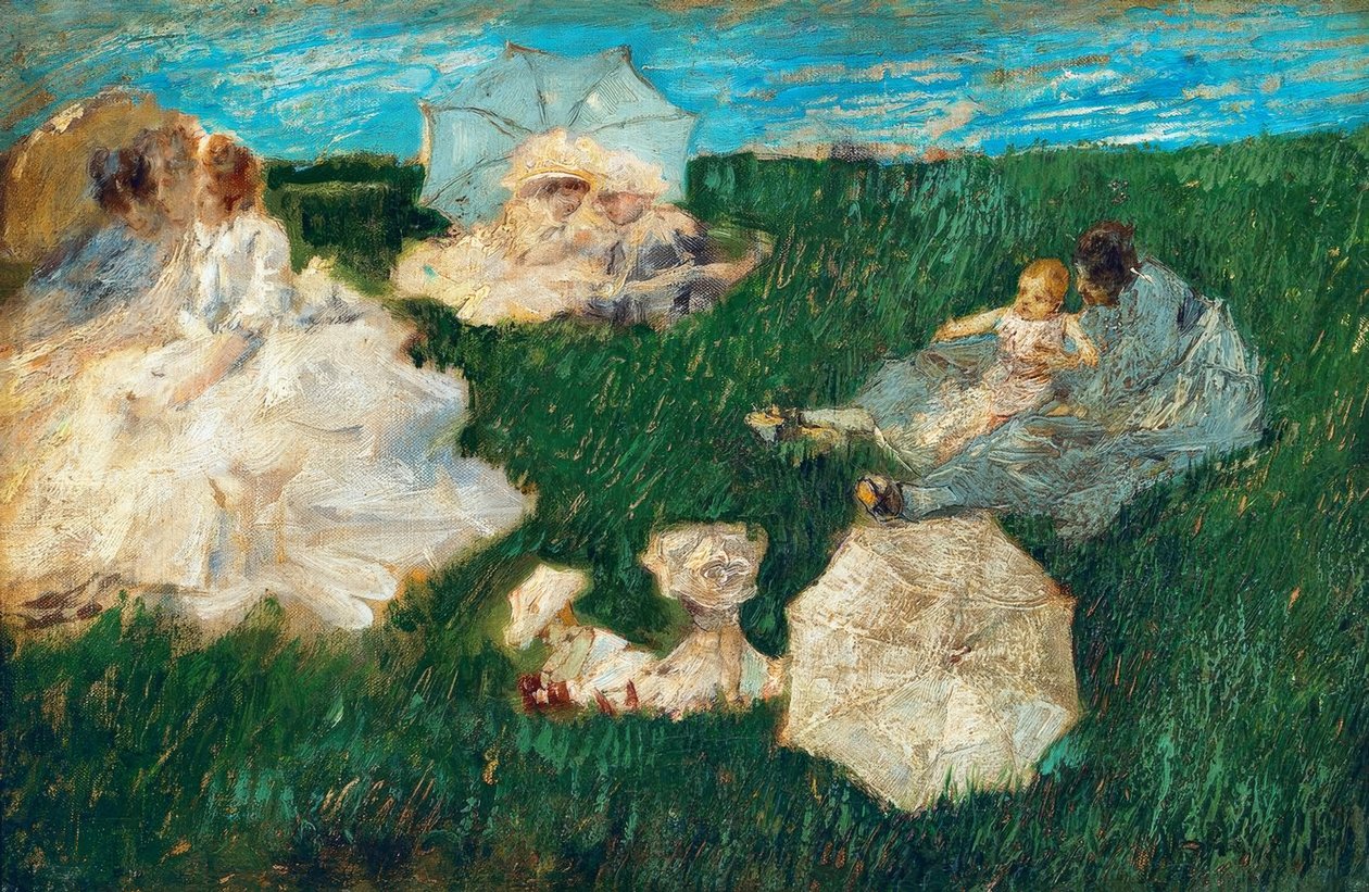 Žena s dětmi v zahradě, 1896, od Gaetano Previati