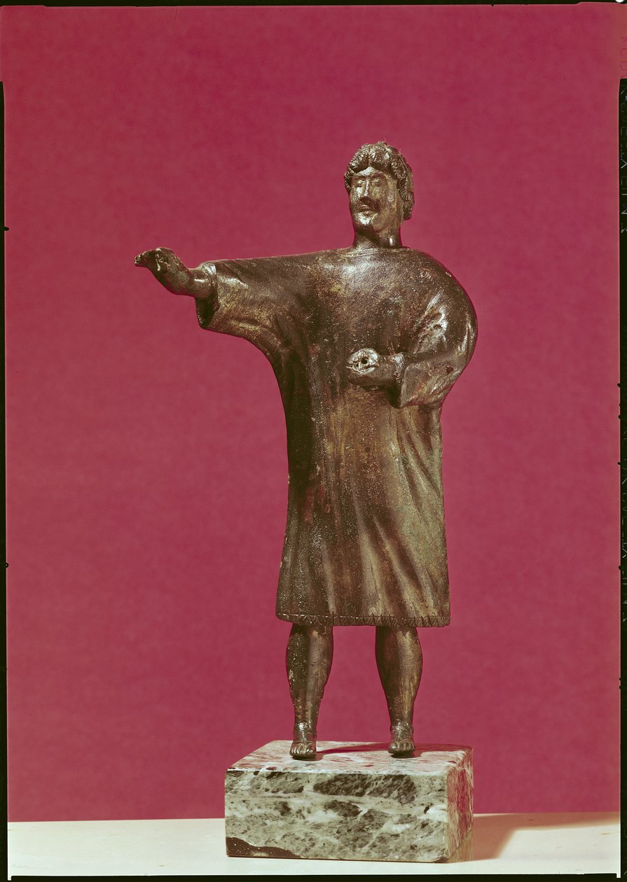 Figurka muže na sobě sagum, z Neuvy-en-Sullias (bronz) od Gallo Roman
