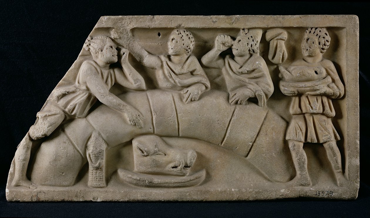 Reliéf zobrazující pohřební jídlo od Gallo Roman