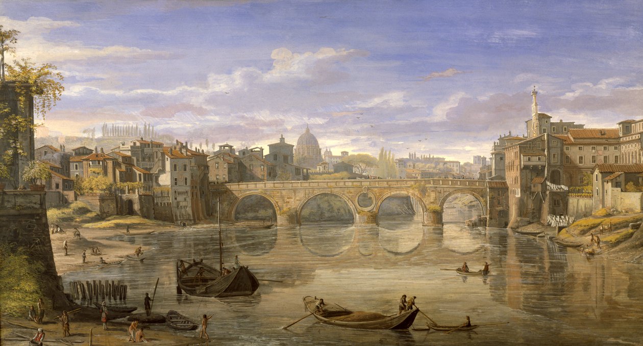 Ponte Sisto, Řím (tempera na papíře) od Gaspar van Wittel
