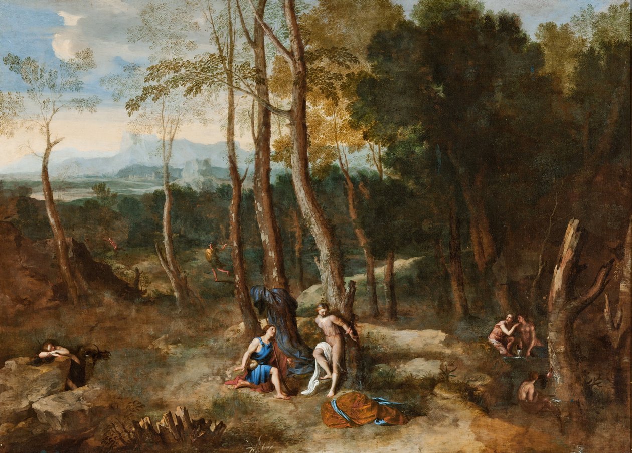 Aminta se chystá zachránit Silvii od Gaspard Poussin Dughet