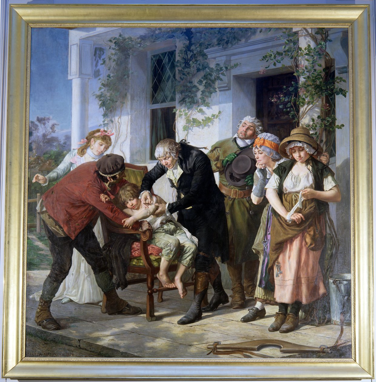 Edward Jenner (1749-1823) provádějící první očkování proti neštovicím v roce 1796, 1879 (viz také 199739) od Gaston Melingue