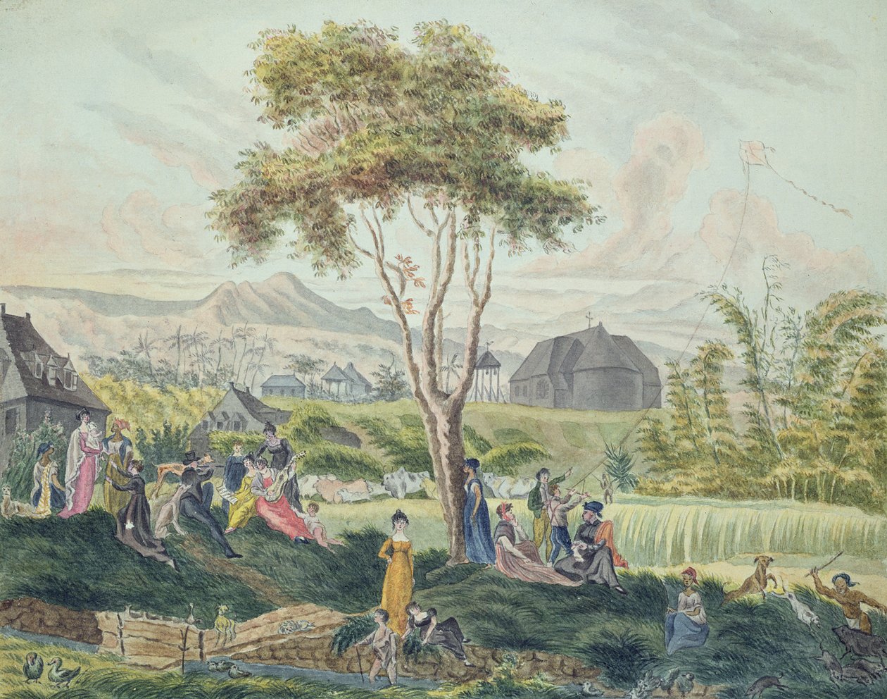 Rodinná párty v Saint-Benoit, Ile de la Reunion, srpen 1813 od Genevieve Sophie Marie Adele Patu de Rosemont