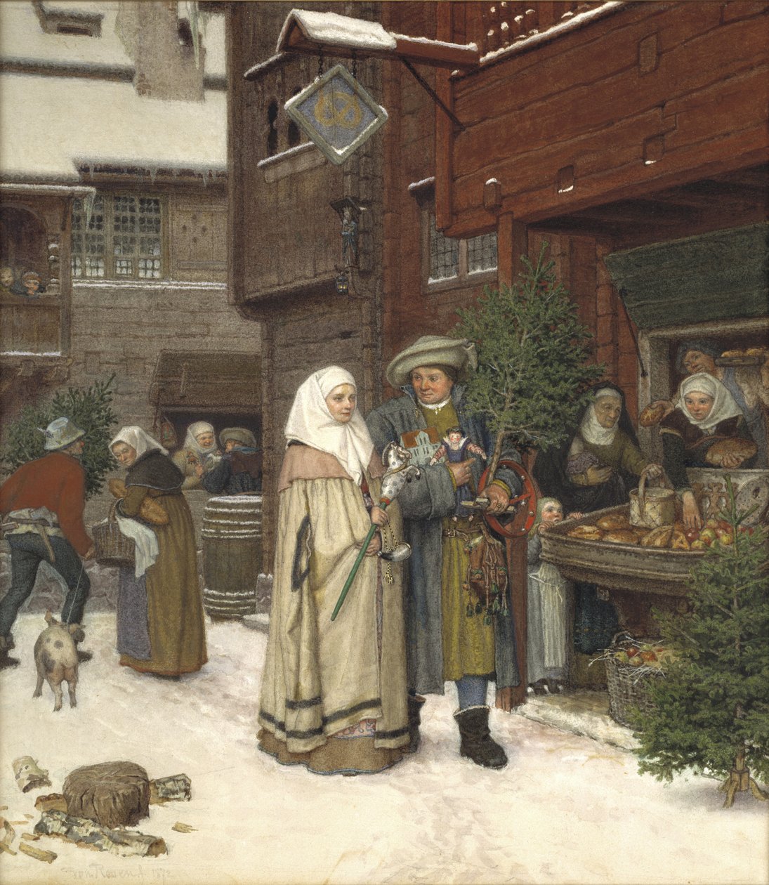 Vánoční jarmark, 1872 (wc) od Georg Rosen
