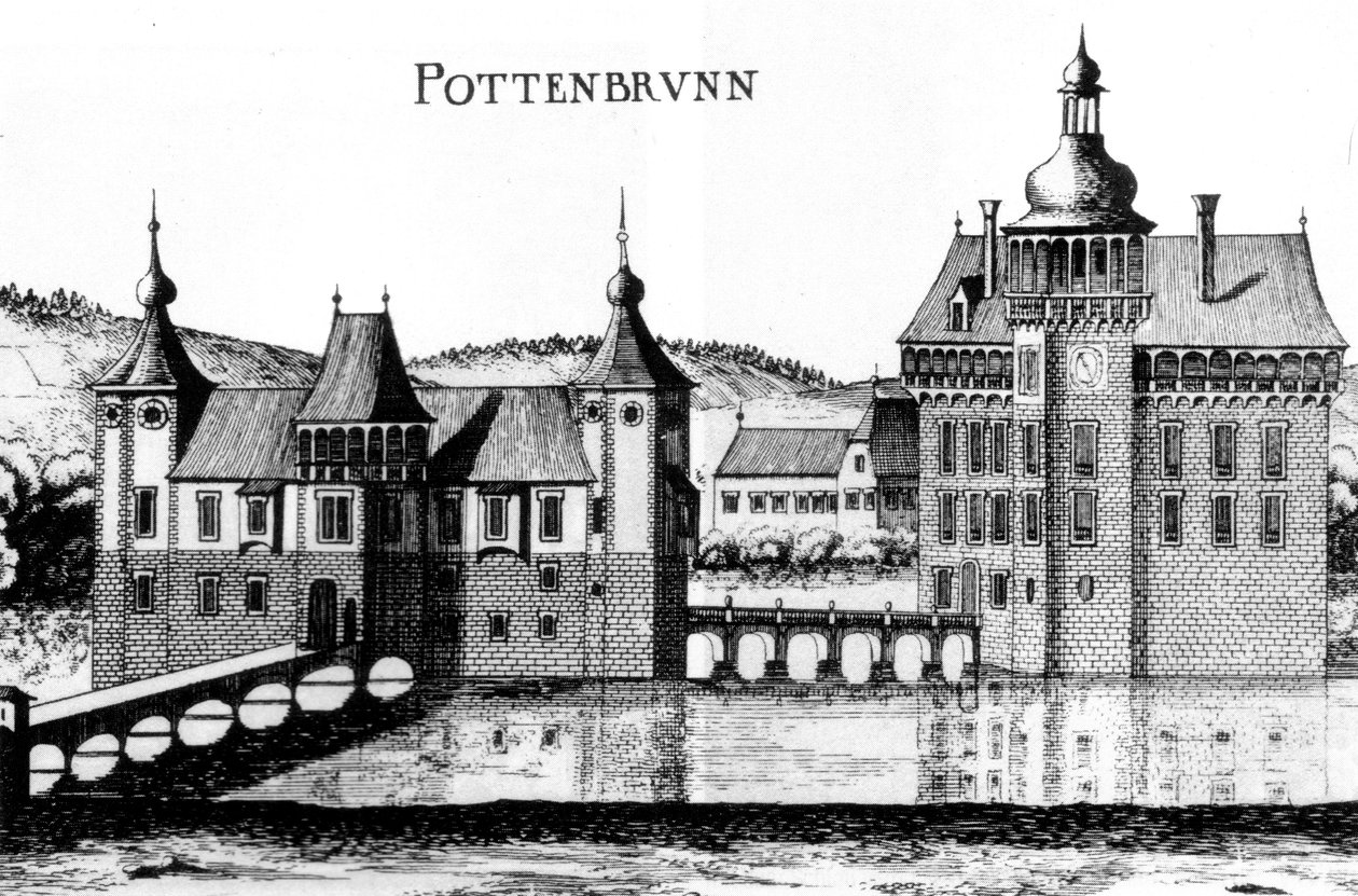Palác Pottenbrunn v rytině Georga Matthäuse Vischera z roku 1672 od Georg Matthaus Vischer