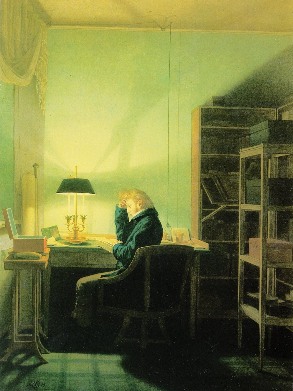 Muž čtoucí při světle lampy od Georg Friedrich Kersting