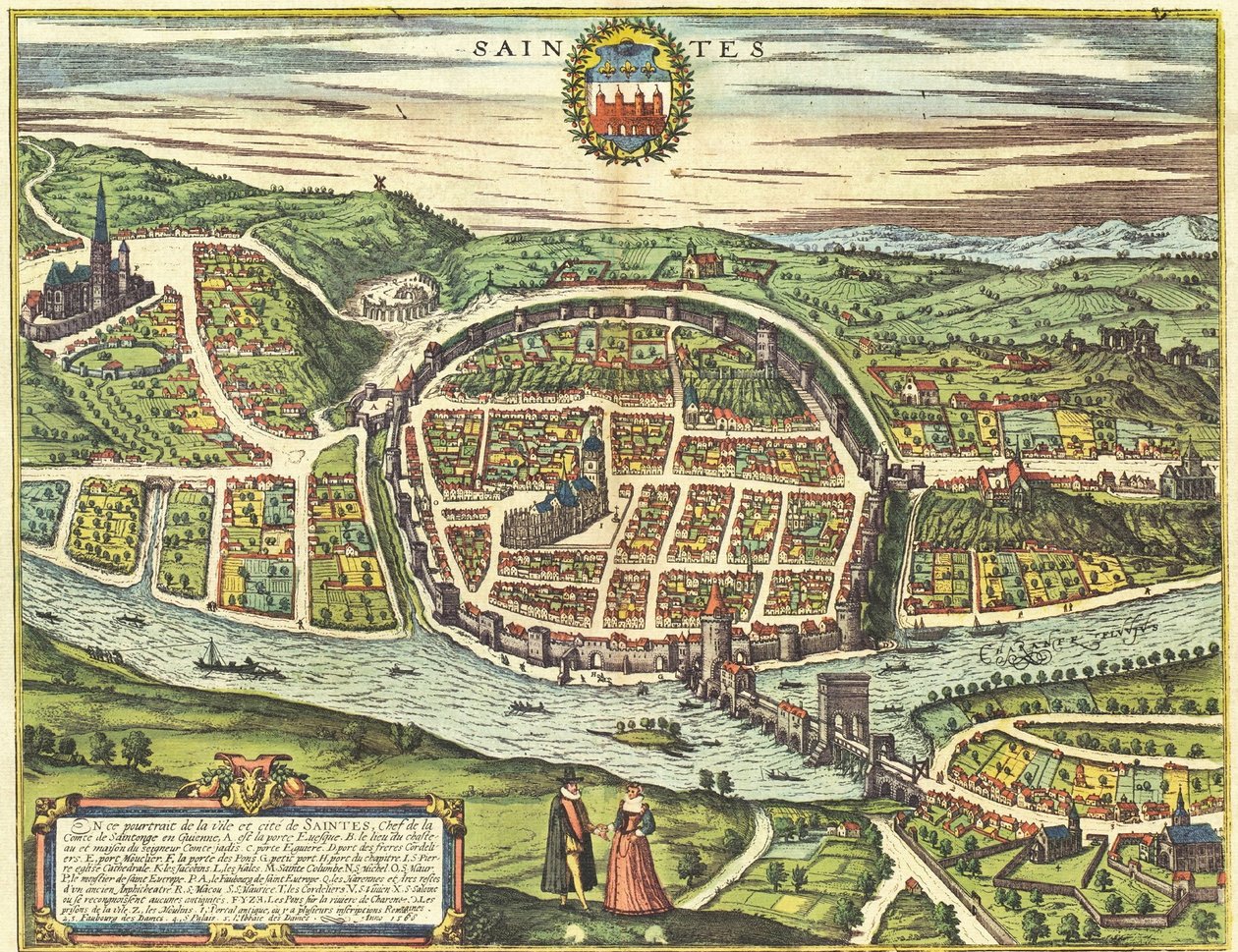 Saintes, Francie od Georg and Hogenberg Franz (1535 90) Braun