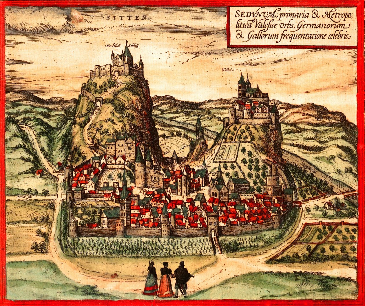Sion, Švýcarsko od Georg and Hogenberg Franz (1535 90) Braun