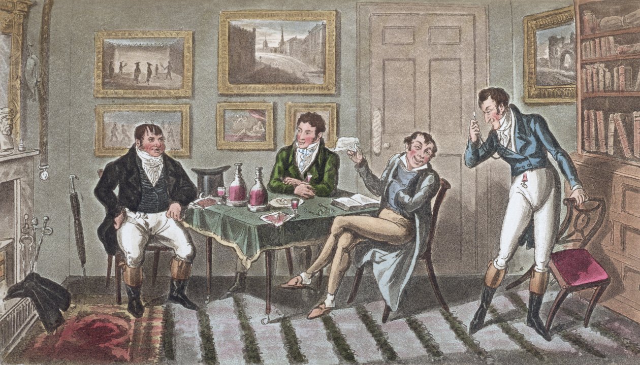 Tom a Jerry v Albany, 1822 (akvatinta) od Isaac, Robert and George Cruikshank