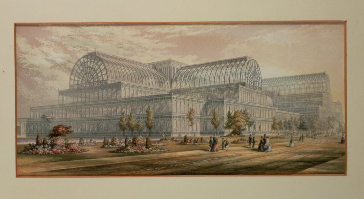 Exteriér Crystal Palace, Sydenham (barevná litografie) od George Baxter