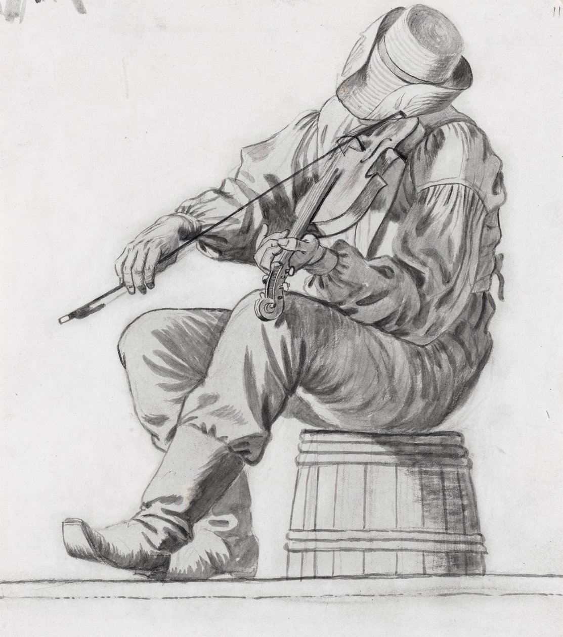 Fiddler (studie pro The Jolly Flatboatmen) (recto) od George Caleb Bingham