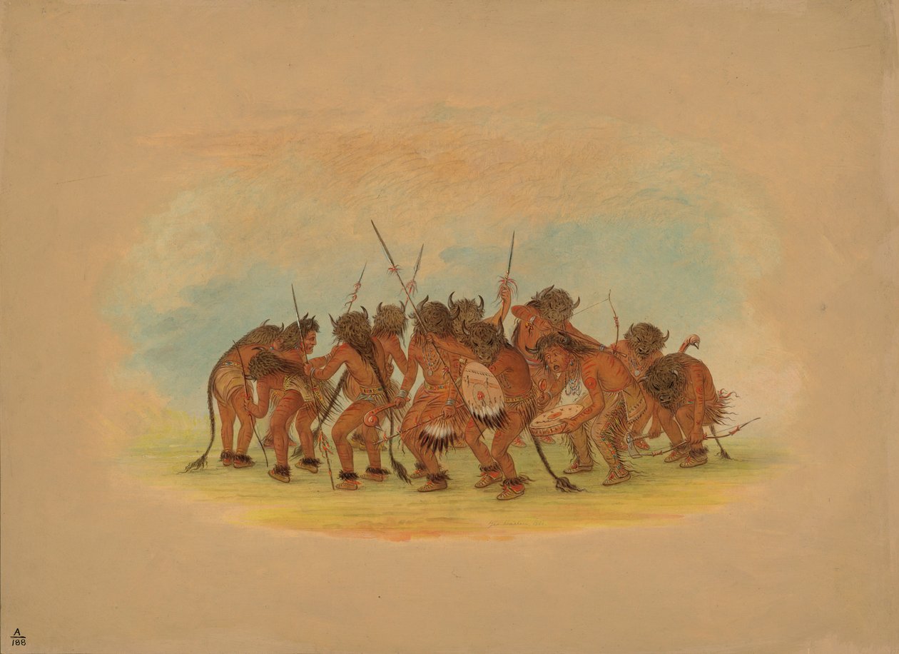 Mandan Buffalo Dance, 1861 (olej na kartonu nalepeném na kartonu) od George Catlin