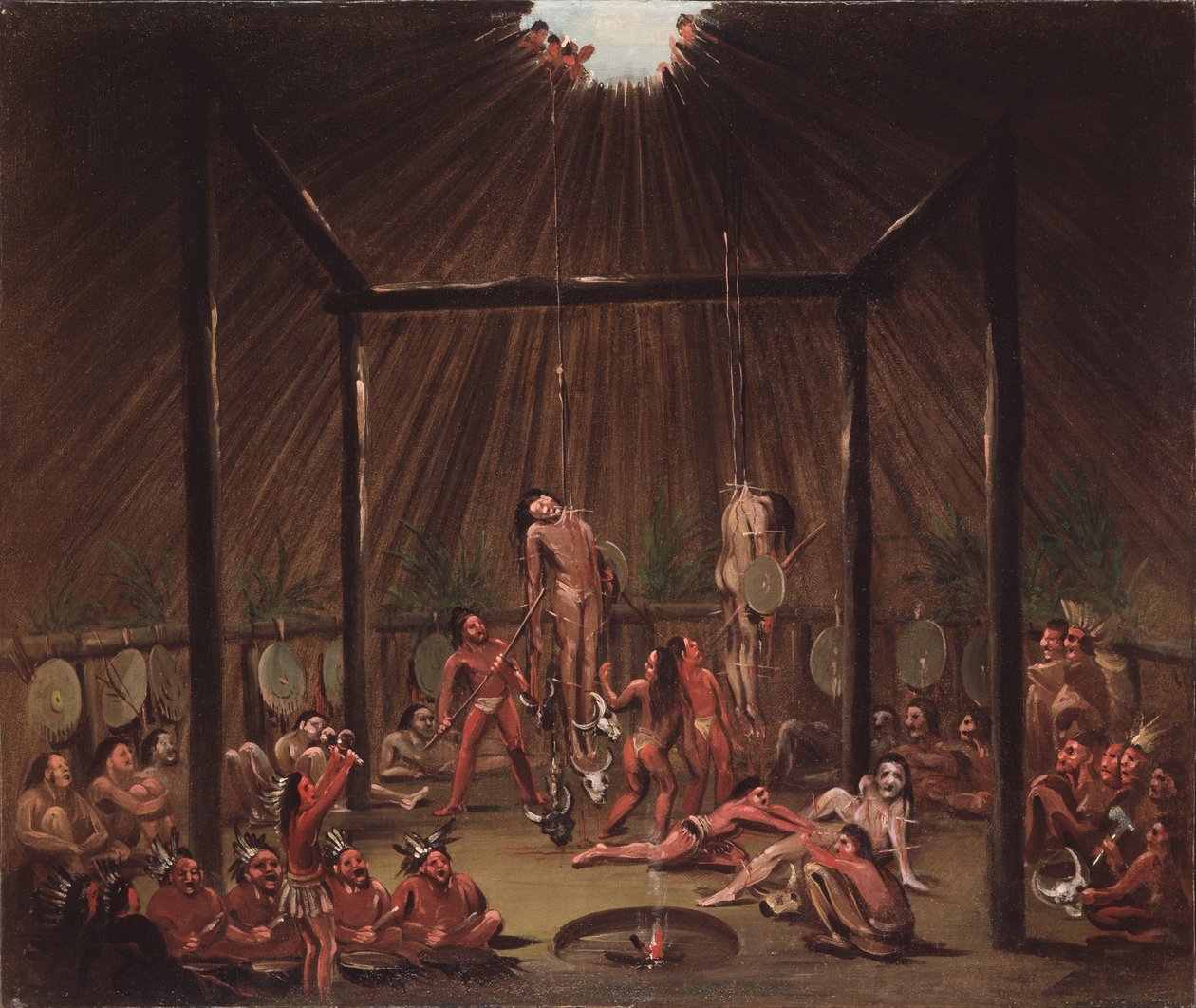 The Cutting Scene, Mandan O-kee-pa Ceremony od George Catlin