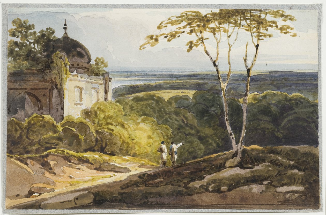 Pohled na krajinu s muslimskou kupolovitou hrobkou, 1819 (wc na papíře) od George Chinnery