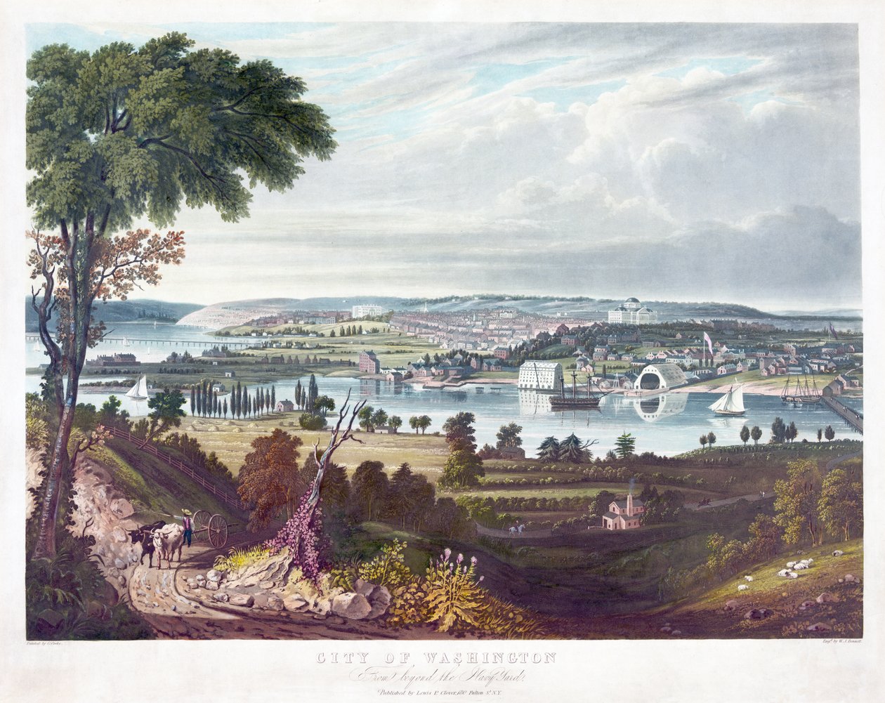 City of Washington from Beyond the Navy Yard, rytina Williama Jamese Bennetta (1787-1844) c.1834 od George Cooke