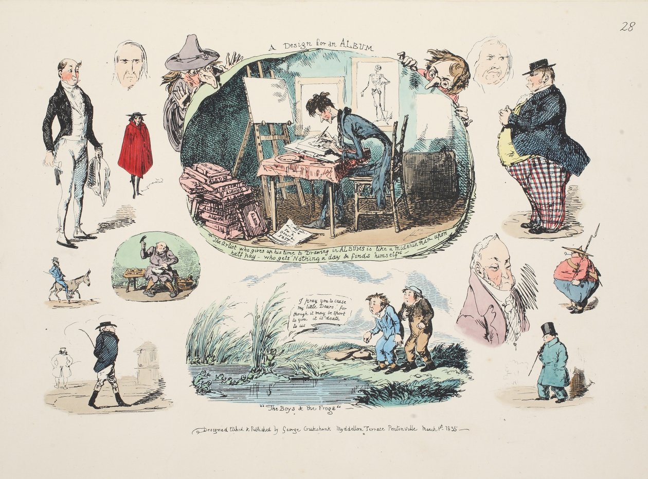 Návrh na album, hospoda. 1835 (ručně kolorovaná rytina) od George Cruikshank