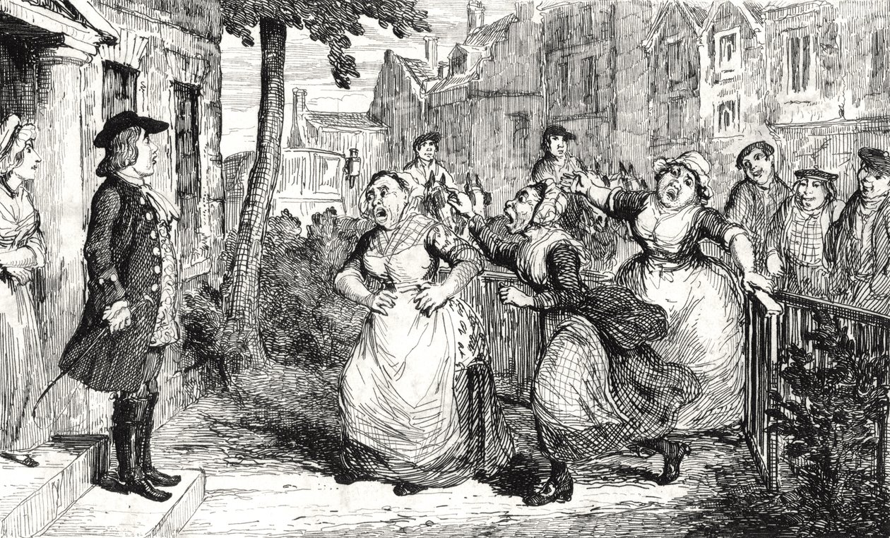 Gideon Gray oslovuje manželky Middlemas, ilustrace z 