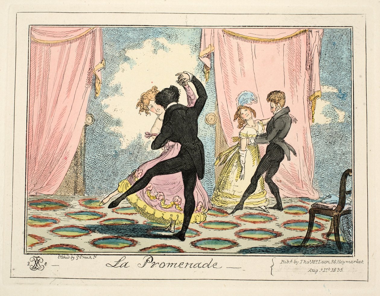 La Promenade, 1835 (ručně kolorovaná rytina) od George Cruikshank