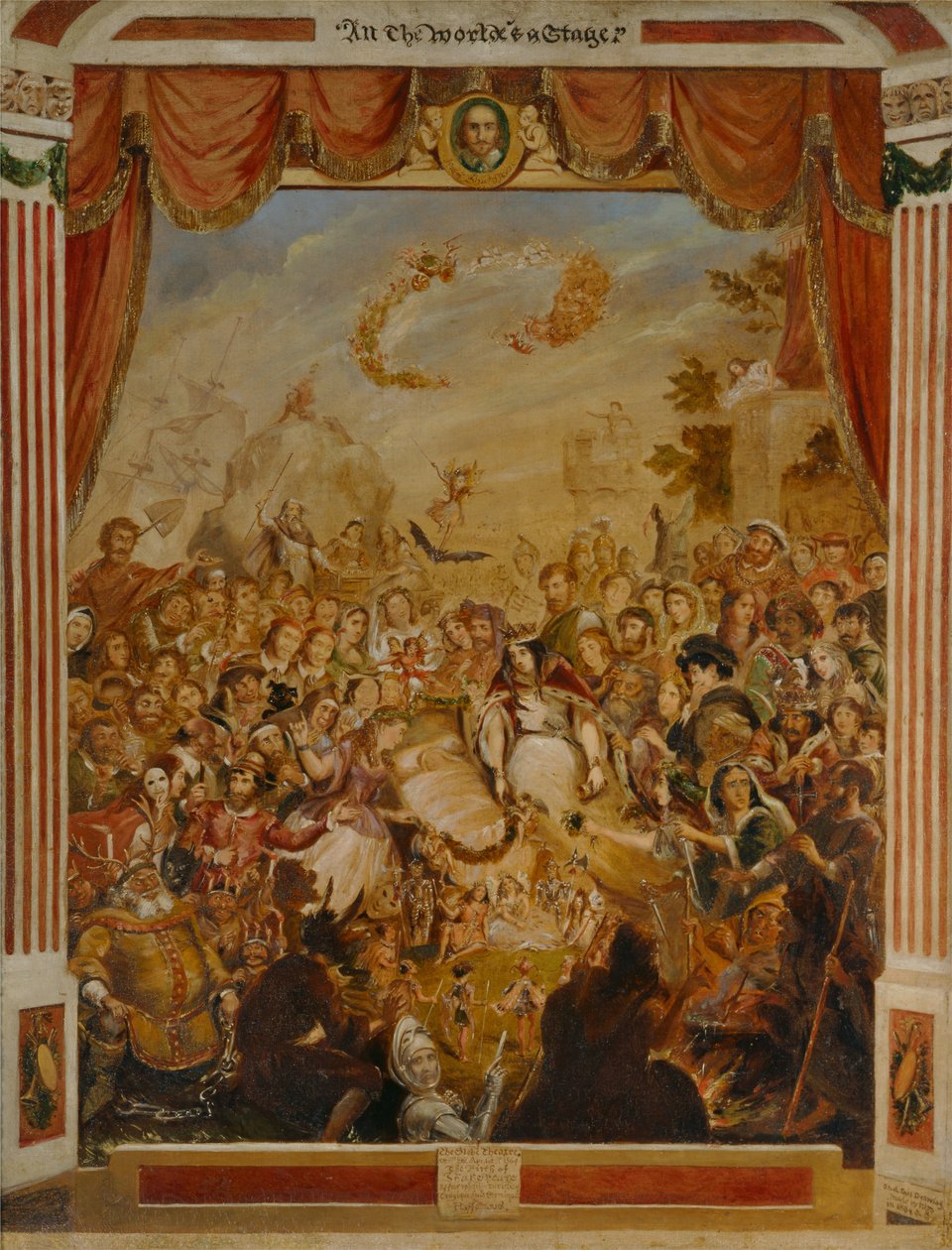 První vystoupení Williama Shakespeara na jevišti divadla Globe od George Cruikshank