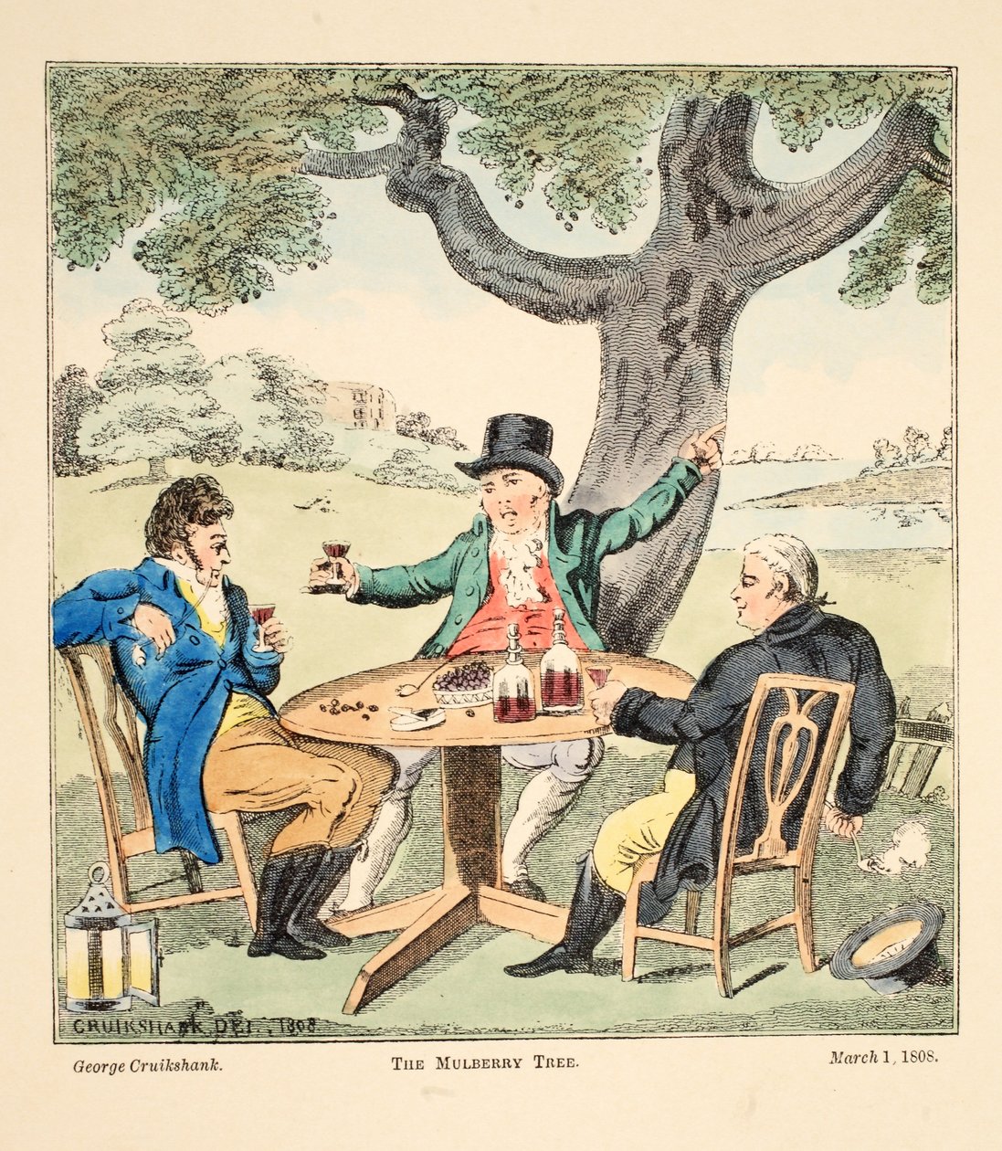 The Mulberry Tree, hospoda. 1808 (ručně kolorovaná rytina) od George Cruikshank