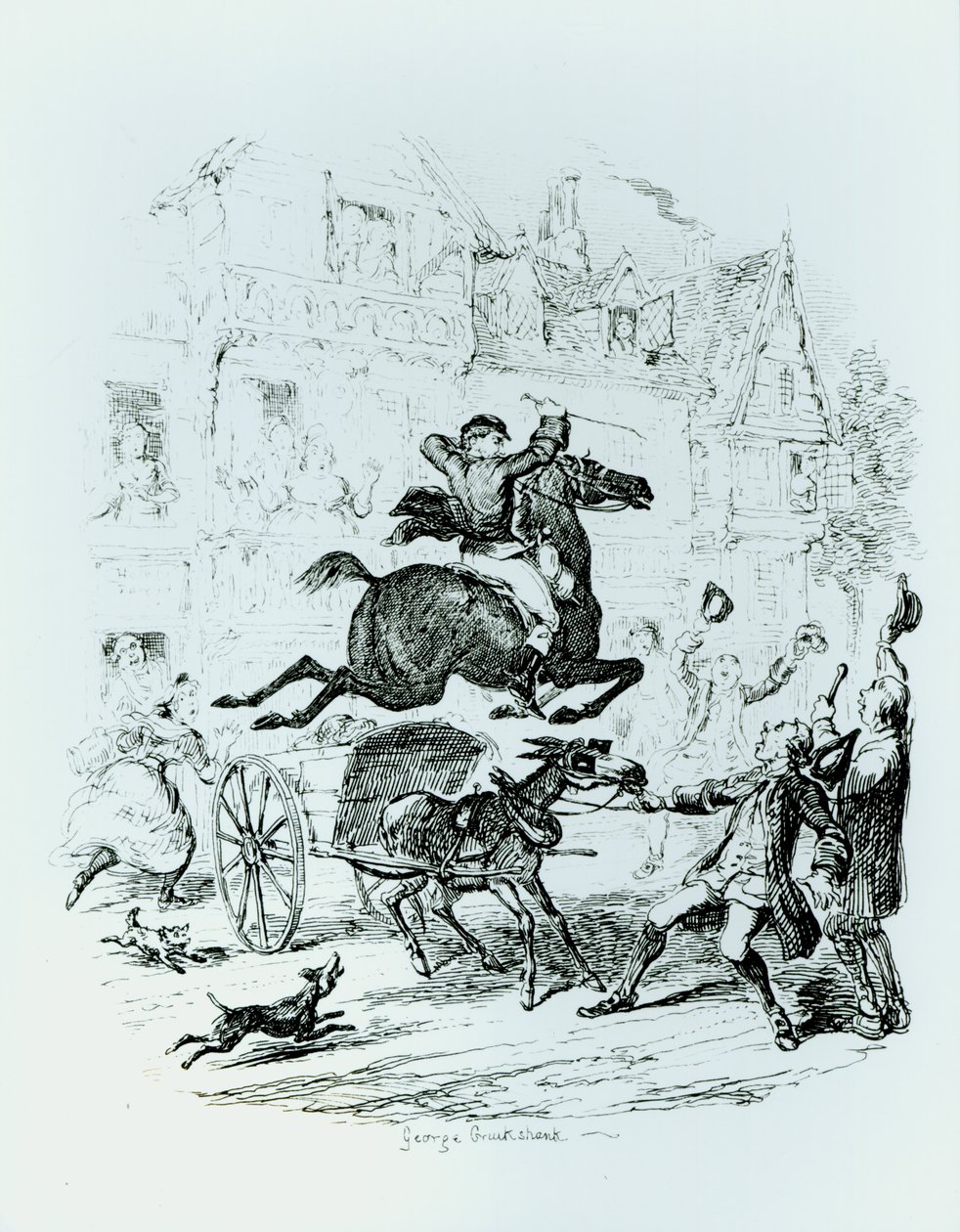 Turpinův (1705-39) let Edmontonem od George Cruikshank