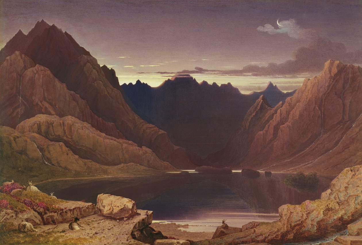 Loch Coruisk, Isle of Skye – Dawn, cca 1826-32 (Wc a žvýkačka položená na kartě) od George Fennel Robson