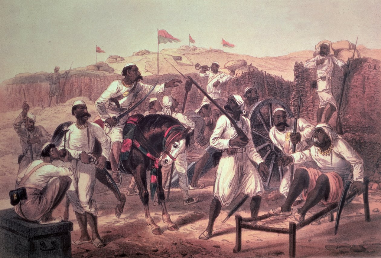 Vzbouření Sepoyové, z knihy "The Campaign in India 1857-58 from the drawings made during the eventful period of the Great Mutiny..." vydané nakladatelstvím Day und Son, 1857-58 od George Francklin Atkinson