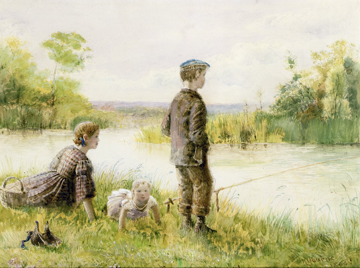 Děti rybařící u potoka od George Goodwin Kilburne