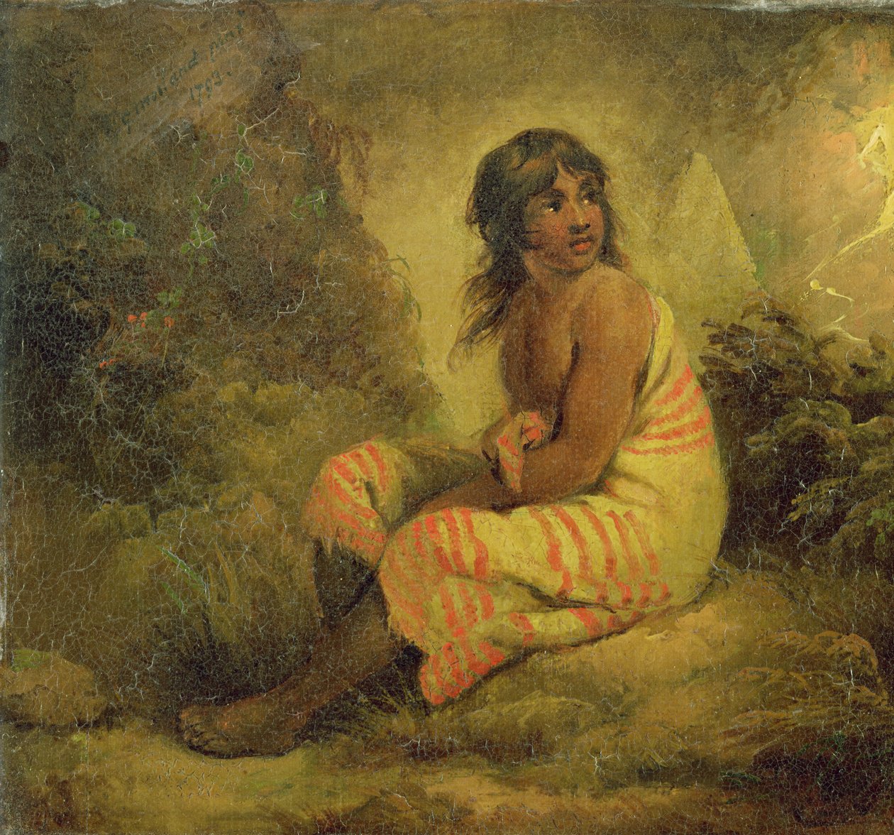 Indická dívka, 1793 (olej na plátně připevněno na panelu) od George Morland