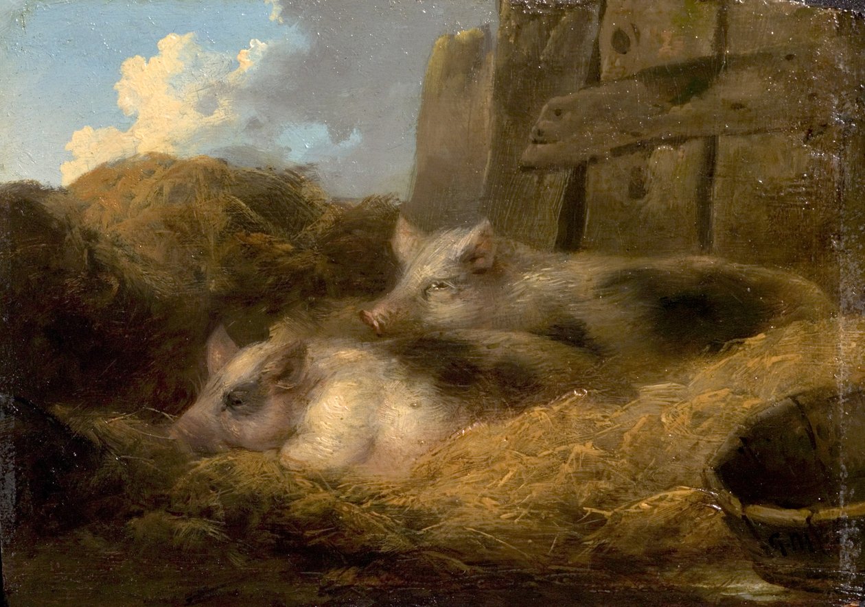 Dvě prasata ve slámě (Stodola s prasaty) od George Morland