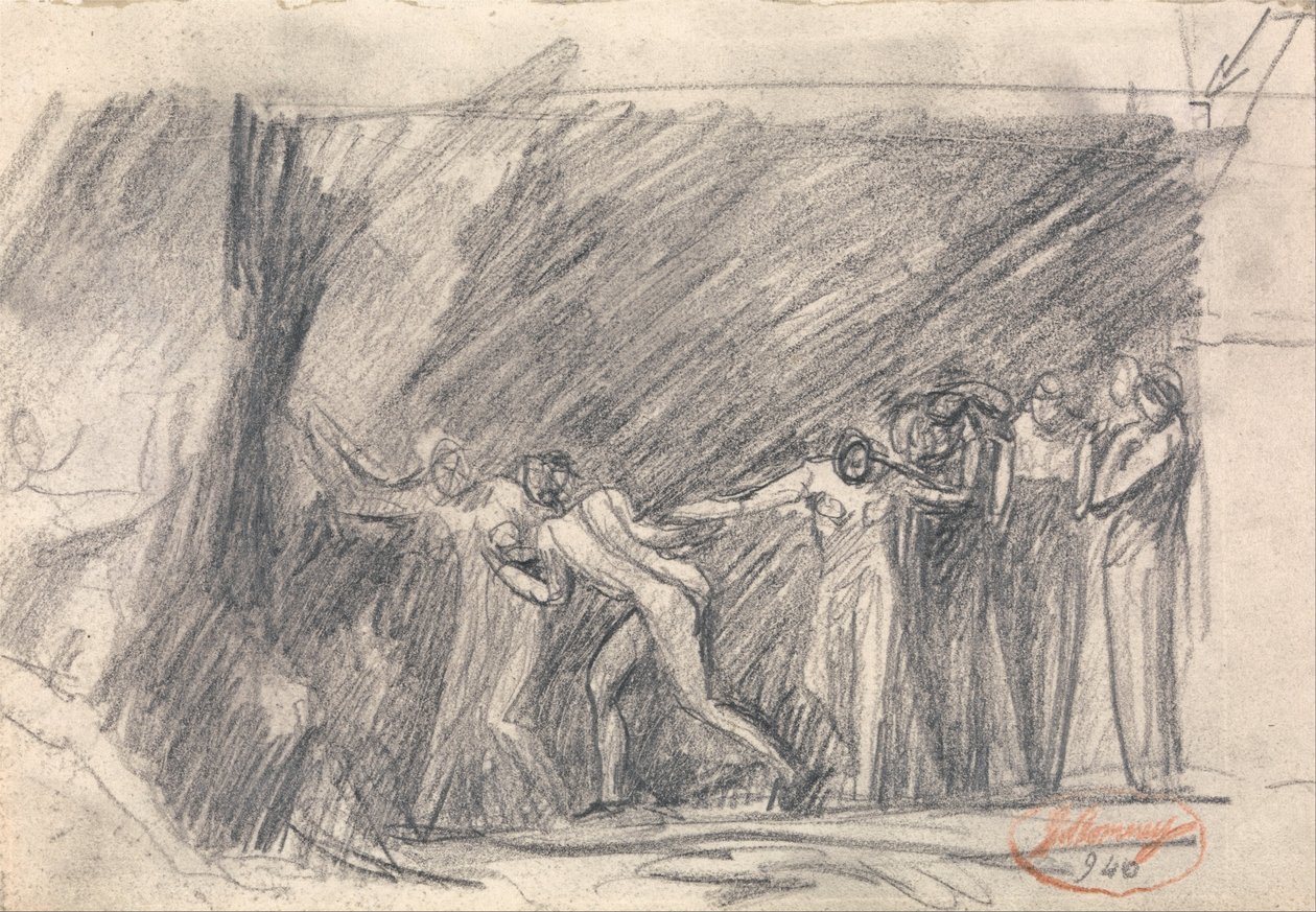 MacBeth v jeskyni čarodějnic- Druhá návštěva, nebo Canidia a mládež, nebo Otevření archy od George Romney