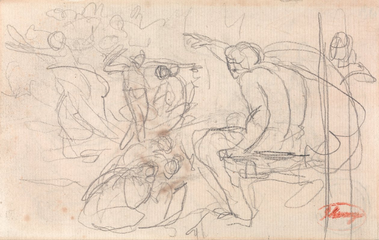 Možná sedící postava vyslovující úsudek na kolenní postavě od George Romney