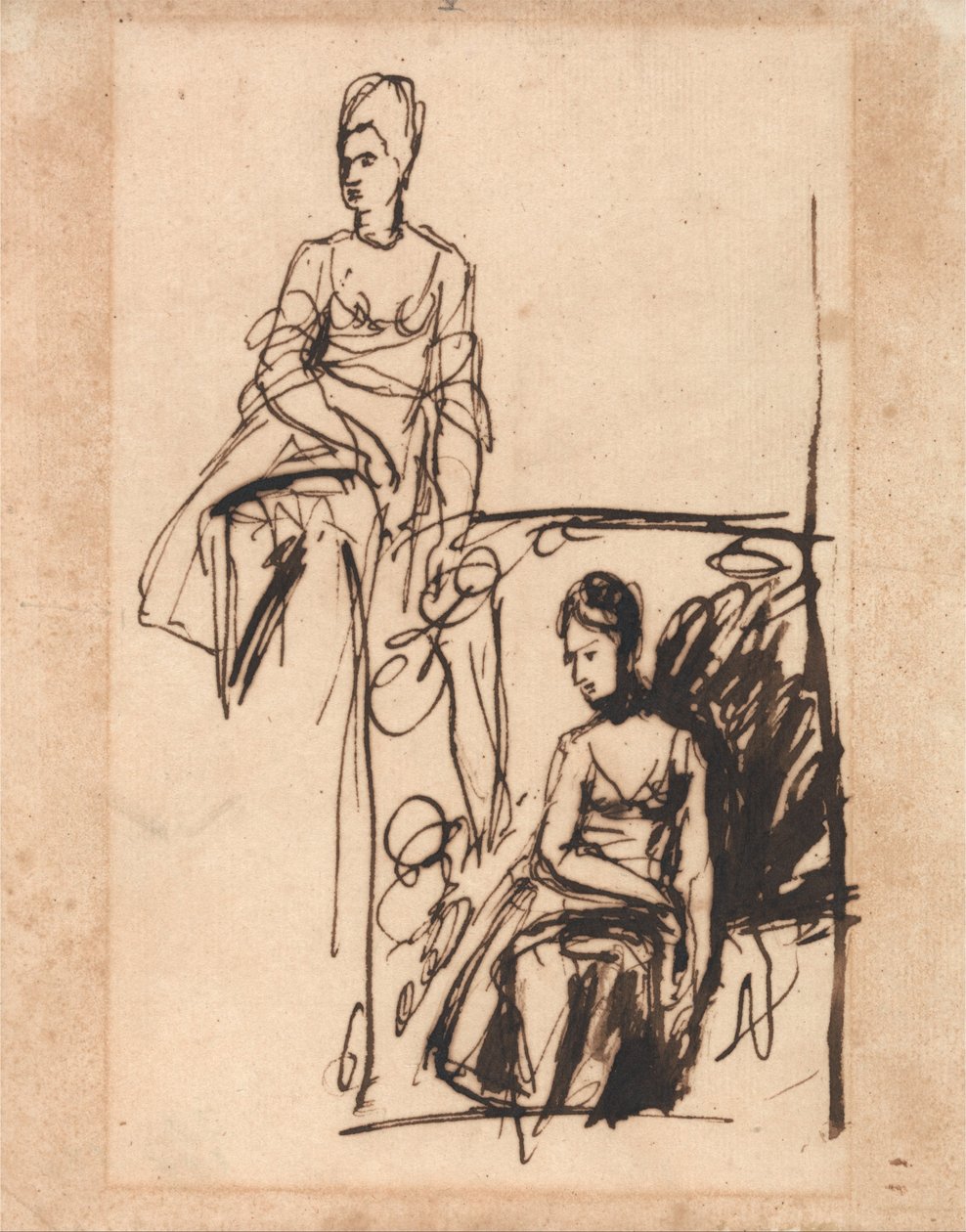 Sedící žena, dvě studie od George Romney