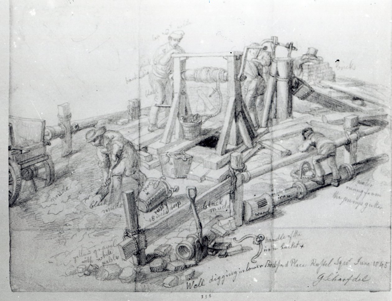 Kopání studny na Lower Bedford Place, Londýn, 1845 od George Snr Scharf