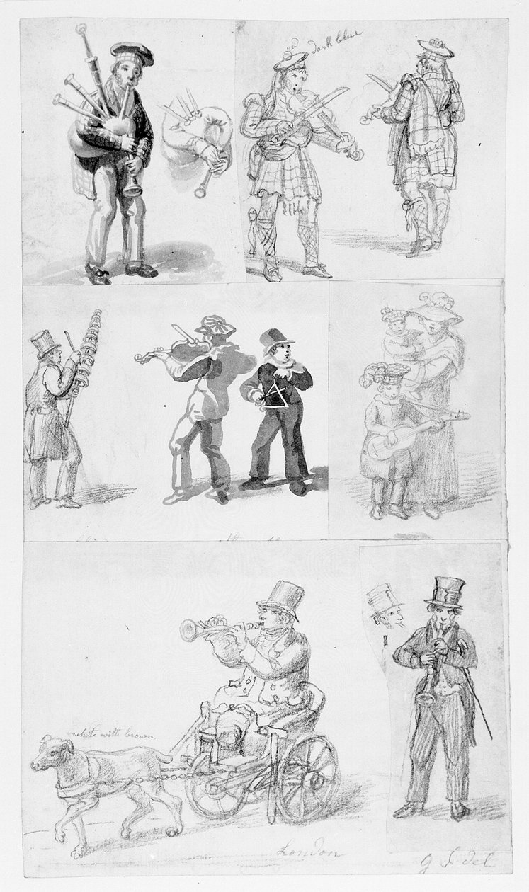 London Street Musicians (tužka a wc na papíře) od George Snr Scharf