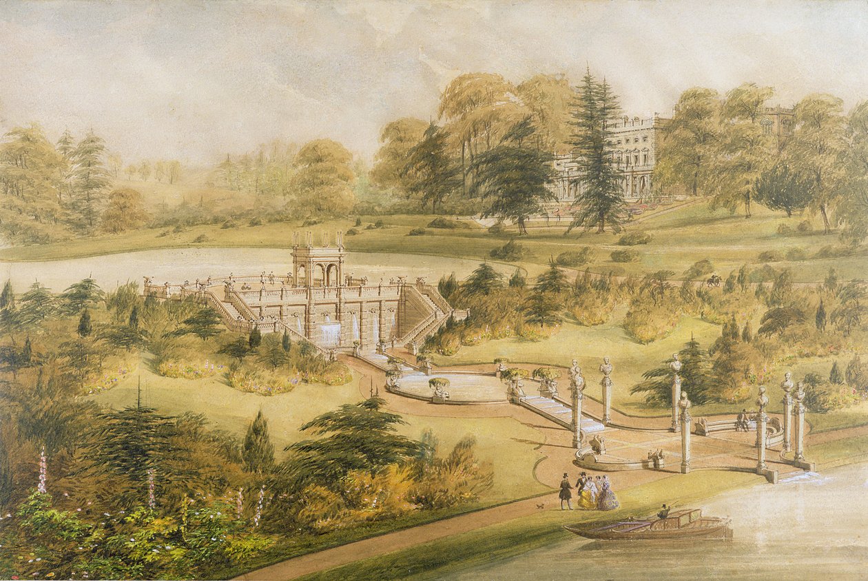 Design for Cowley Manor, c.1860 (wc, pero a inkoust na papíře) od George Somers Clarke